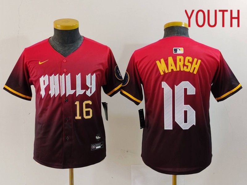 Youth Philadelphia Phillies #16 Marsh Red City Edition 2024 Nike MLB Jersey style 3->youth mlb jersey->Youth Jersey